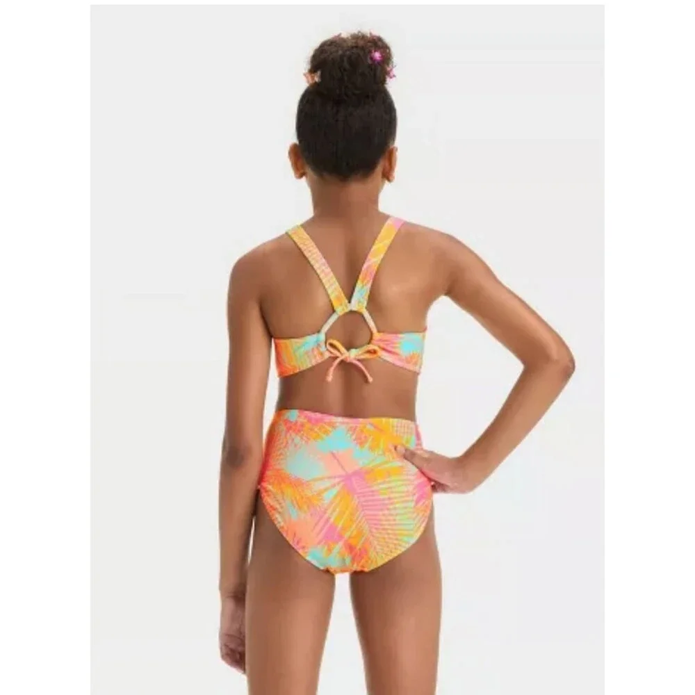 Art Class Girls One-Piece Swimsuit Ribbed Knit Multi Tropical Print Sz M NWT